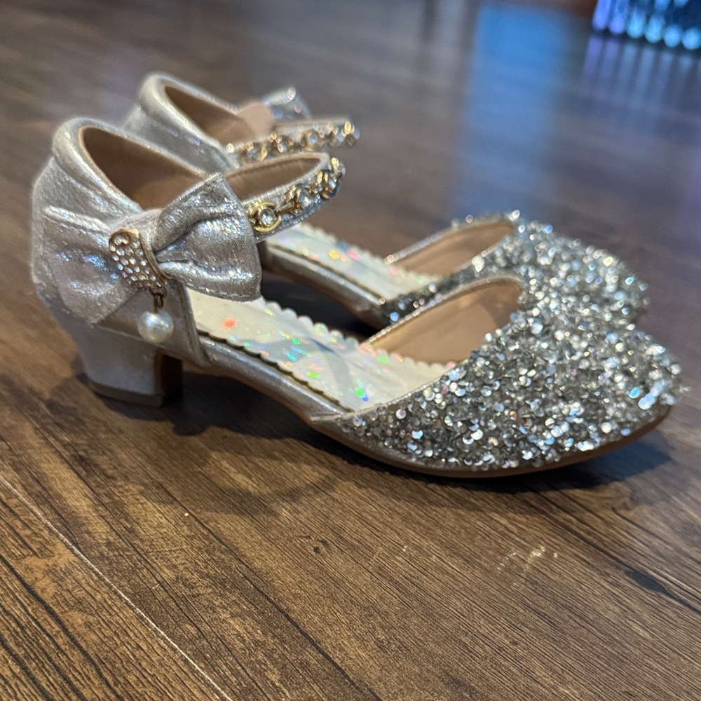 Sparkly Silver Kids Shoes with Bow